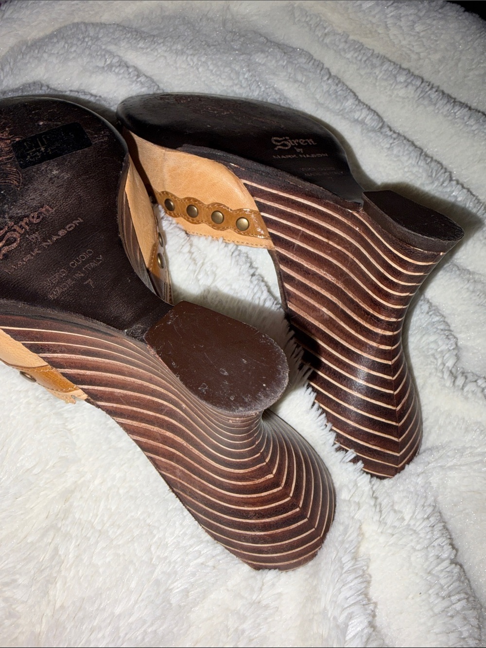 Siren by Mark Nason leather wedge mule heels shoes size 7 Made in Italy Y2K Boho - Picture 6 of 12